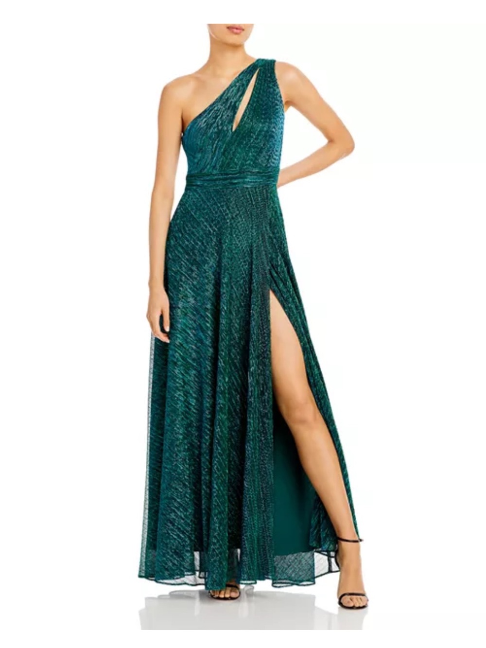Aqua One-Shoulder A-line Emerald Green Evening Gown